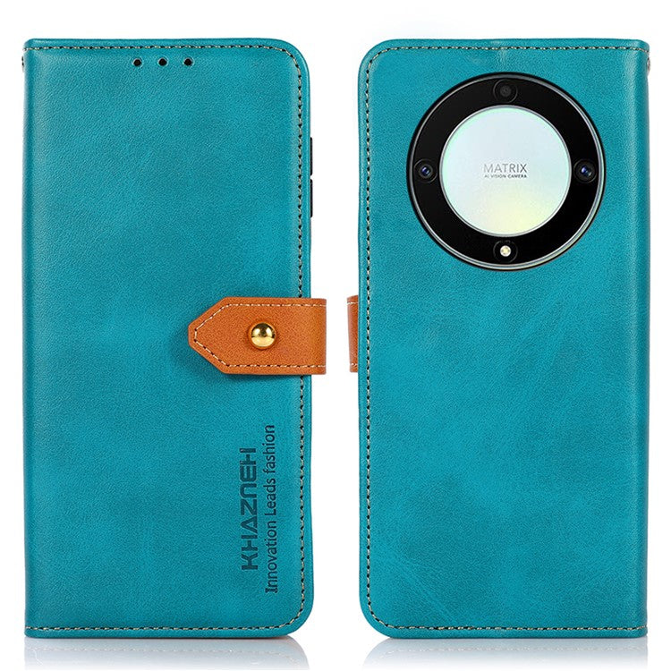 KHAZNEH For Honor X9a 5G / X40 5G / Magic5 Lite 5G Gold Button PU Leather Cowhide Texture Phone Stand Case Wallet Cover - Blue