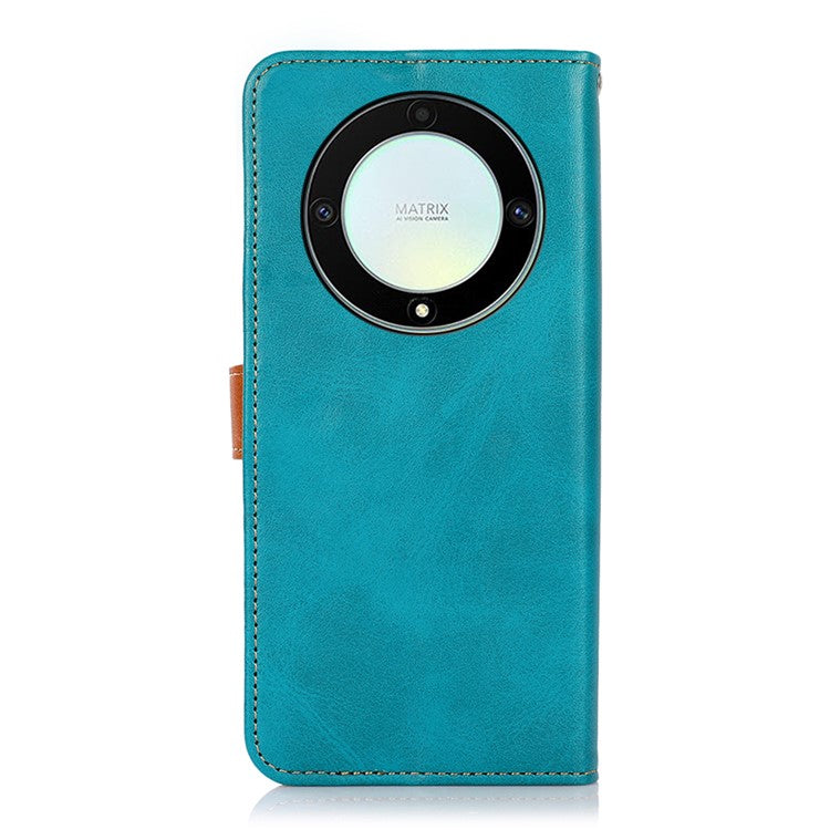 KHAZNEH For Honor X9a 5G / X40 5G / Magic5 Lite 5G Gold Button PU Leather Cowhide Texture Phone Stand Case Wallet Cover - Blue