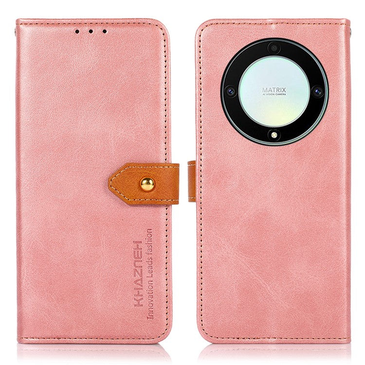 KHAZNEH For Honor X9a 5G / X40 5G / Magic5 Lite 5G Gold Button PU Leather Cowhide Texture Phone Stand Case Wallet Cover - Rose Gold