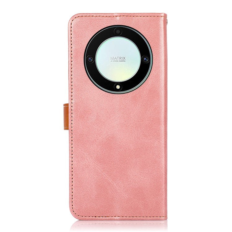 KHAZNEH For Honor X9a 5G / X40 5G / Magic5 Lite 5G Gold Button PU Leather Cowhide Texture Phone Stand Case Wallet Cover - Rose Gold