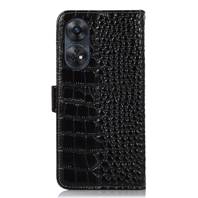 Phone Wallet Case for Oppo Reno8 T 4G RFID Blocking Stand Genuine Cowhide Leather Phone Cover - Black