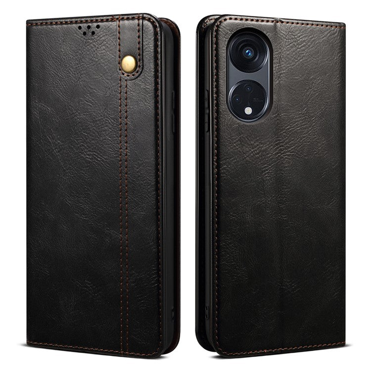 Stand Phone Case for Oppo A1 Pro 5G / Reno8 T 5G Waxy Crazy Horse Texture Leather Wallet Phone Cover - Black