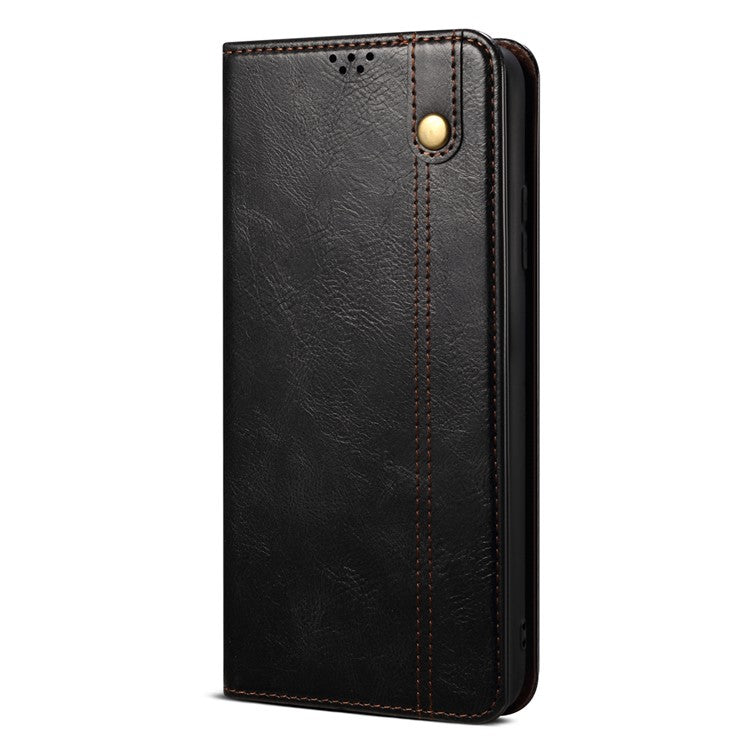 Stand Phone Case for Oppo A1 Pro 5G / Reno8 T 5G Waxy Crazy Horse Texture Leather Wallet Phone Cover - Black