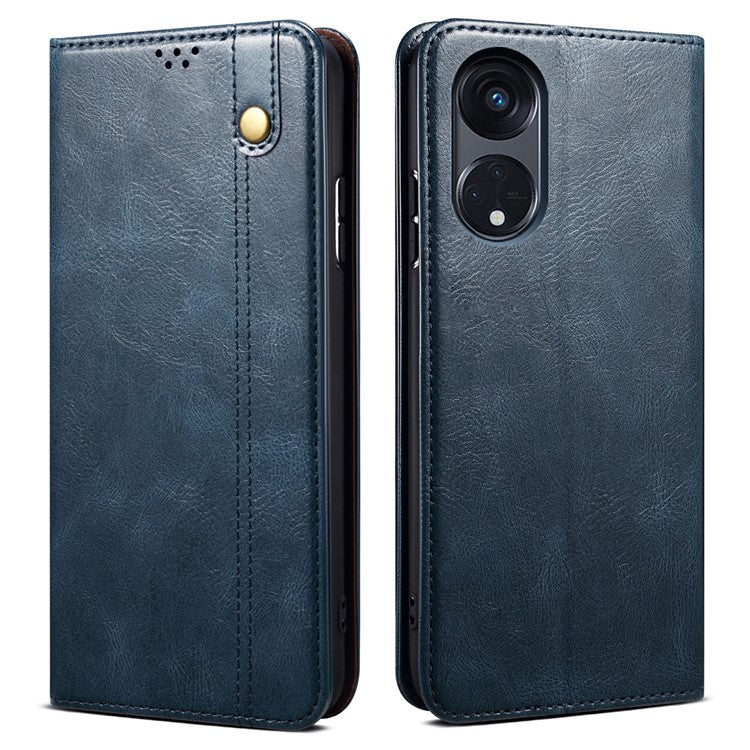Stand Phone Case for Oppo A1 Pro 5G / Reno8 T 5G Waxy Crazy Horse Texture Leather Wallet Phone Cover - Blue