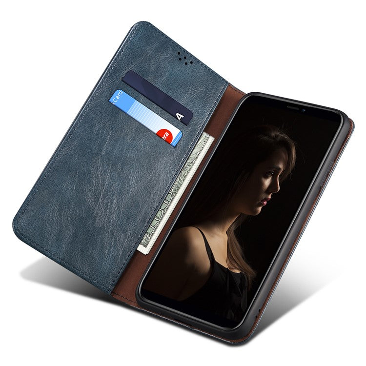 Stand Phone Case for Oppo A1 Pro 5G / Reno8 T 5G Waxy Crazy Horse Texture Leather Wallet Phone Cover - Blue