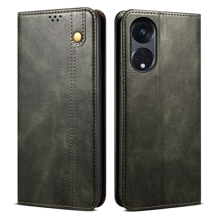 Stand Phone Case for Oppo A1 Pro 5G / Reno8 T 5G Waxy Crazy Horse Texture Leather Wallet Phone Cover - Green