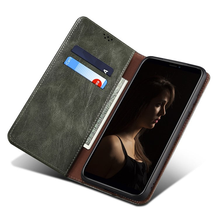 Stand Phone Case for Oppo A1 Pro 5G / Reno8 T 5G Waxy Crazy Horse Texture Leather Wallet Phone Cover - Green