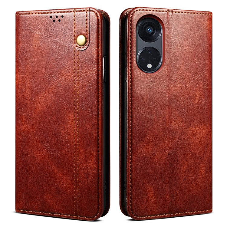 Stand Phone Case for Oppo A1 Pro 5G / Reno8 T 5G Waxy Crazy Horse Texture Leather Wallet Phone Cover - Brown