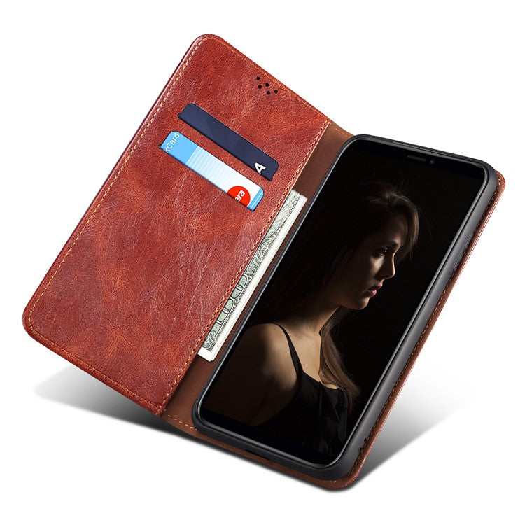 Stand Phone Case for Oppo A1 Pro 5G / Reno8 T 5G Waxy Crazy Horse Texture Leather Wallet Phone Cover - Brown