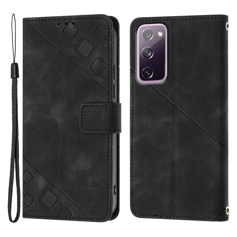 PT005 YB Imprinting Series-6 For Samsung Galaxy S20 FE 5G / S20 FE / S20 FE 2022 / S20 Lite Skin Touch Foldable Stand Phone Case PU Leather Wallet Cover - Black