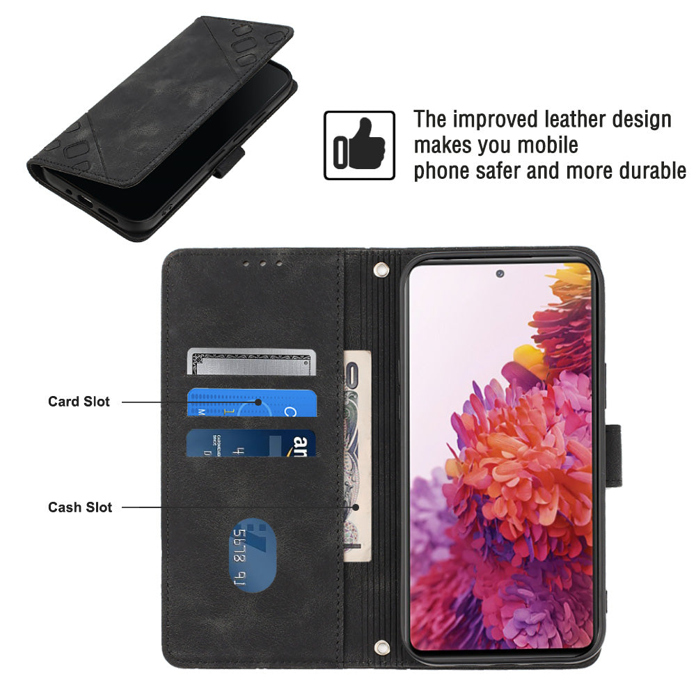 PT005 YB Imprinting Series-6 For Samsung Galaxy S20 FE 5G / S20 FE / S20 FE 2022 / S20 Lite Skin Touch Foldable Stand Phone Case PU Leather Wallet Cover - Black