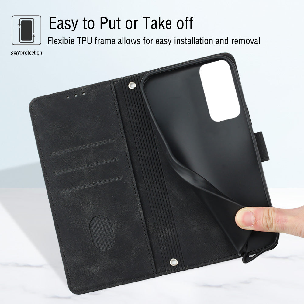 PT005 YB Imprinting Series-6 For Samsung Galaxy S20 FE 5G / S20 FE / S20 FE 2022 / S20 Lite Skin Touch Foldable Stand Phone Case PU Leather Wallet Cover - Black