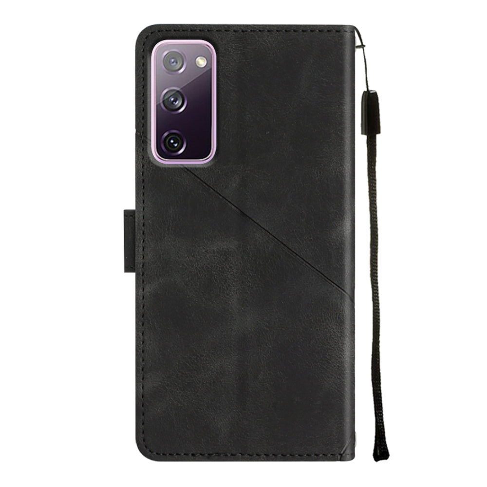 PT005 YB Imprinting Series-6 For Samsung Galaxy S20 FE 5G / S20 FE / S20 FE 2022 / S20 Lite Skin Touch Foldable Stand Phone Case PU Leather Wallet Cover - Black