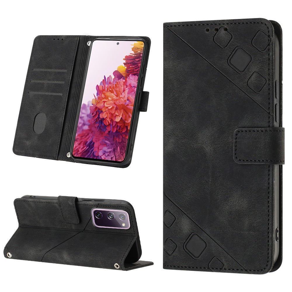 PT005 YB Imprinting Series-6 For Samsung Galaxy S20 FE 5G / S20 FE / S20 FE 2022 / S20 Lite Skin Touch Foldable Stand Phone Case PU Leather Wallet Cover - Black