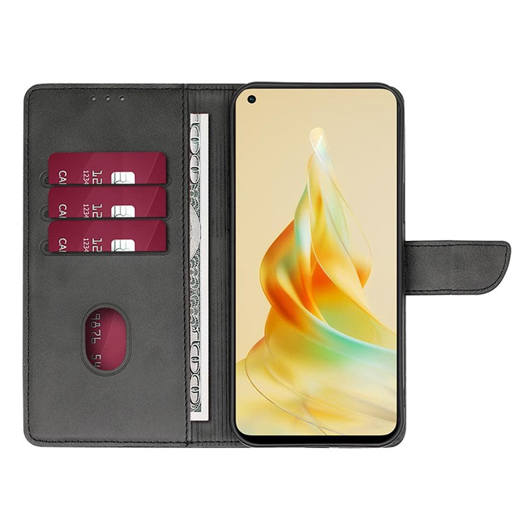 Protective Phone Leather Cover for Oppo Reno8 T 4G Calf Texture Stand Wallet Phone Case - Black