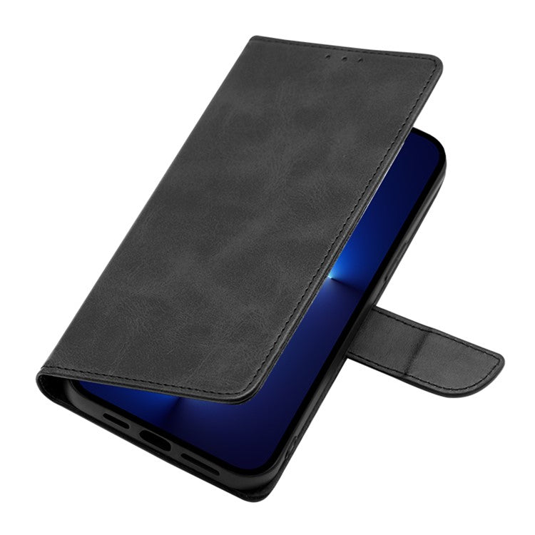 Protective Phone Leather Cover for Oppo Reno8 T 4G Calf Texture Stand Wallet Phone Case - Black