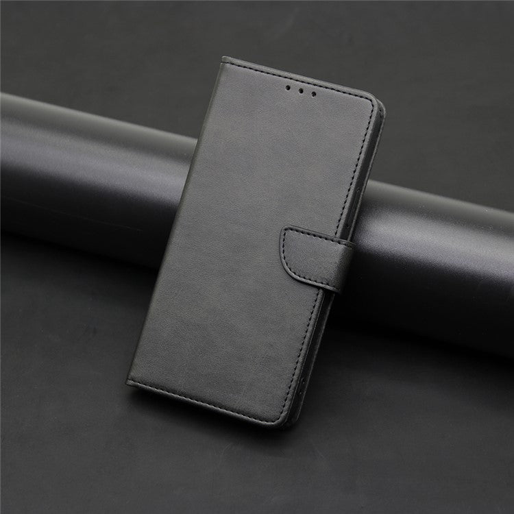 Protective Phone Leather Cover for Oppo Reno8 T 4G Calf Texture Stand Wallet Phone Case - Black