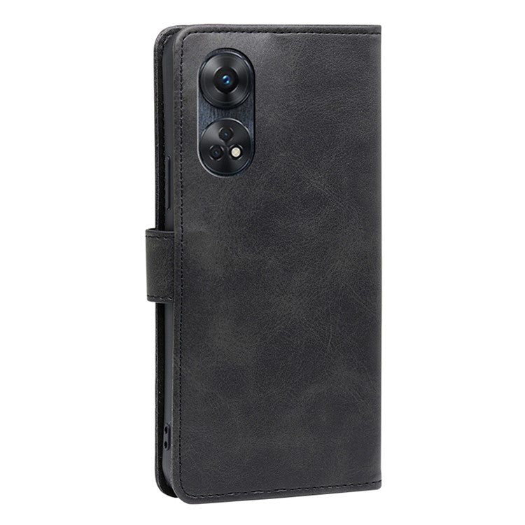 Protective Phone Leather Cover for Oppo Reno8 T 4G Calf Texture Stand Wallet Phone Case - Black