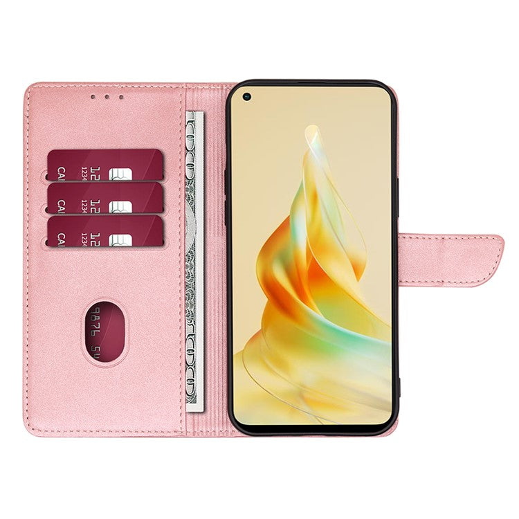 Protective Phone Leather Cover for Oppo Reno8 T 4G Calf Texture Stand Wallet Phone Case - Rose Gold