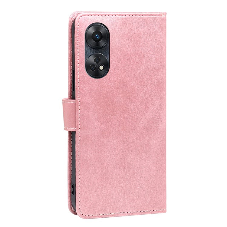 Protective Phone Leather Cover for Oppo Reno8 T 4G Calf Texture Stand Wallet Phone Case - Rose Gold