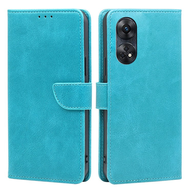 Protective Phone Leather Cover for Oppo Reno8 T 4G Calf Texture Stand Wallet Phone Case - Baby Blue