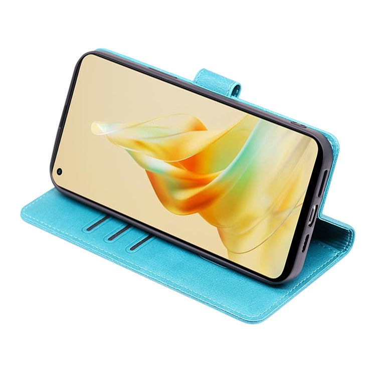 Protective Phone Leather Cover for Oppo Reno8 T 4G Calf Texture Stand Wallet Phone Case - Baby Blue