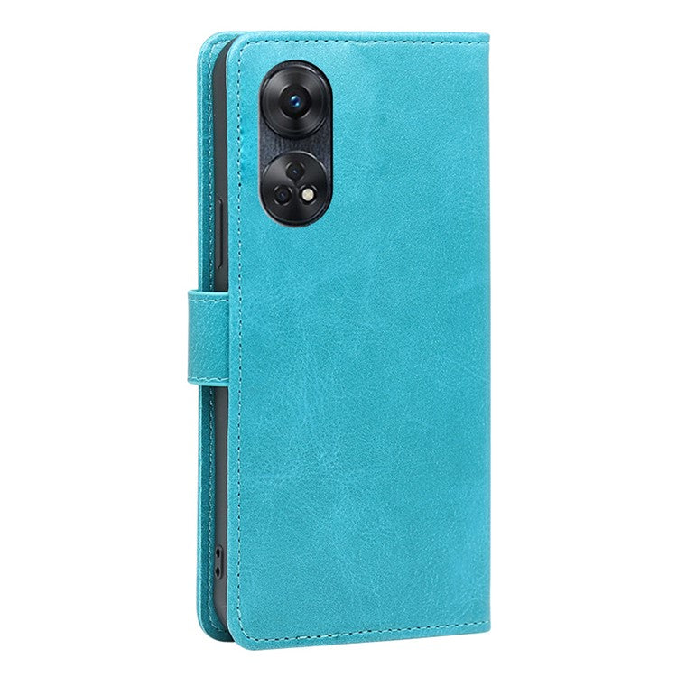 Protective Phone Leather Cover for Oppo Reno8 T 4G Calf Texture Stand Wallet Phone Case - Baby Blue
