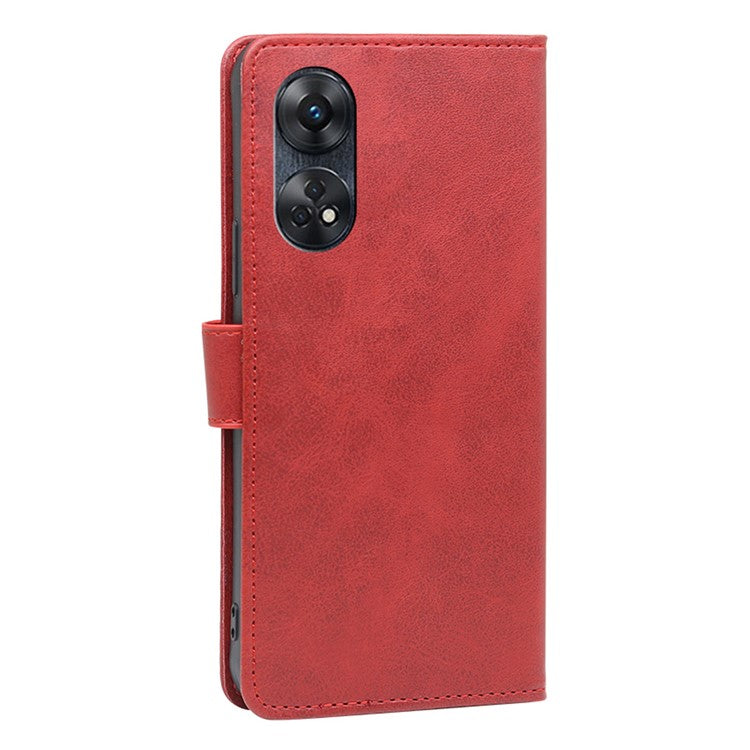 Protective Phone Leather Cover for Oppo Reno8 T 4G Calf Texture Stand Wallet Phone Case - Red