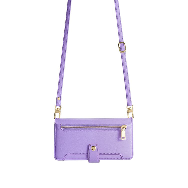Zipper Pocket Phone Case for Oppo Reno8 T 4G Card Slots Leather Stand Phone Cover with Straps - Purple