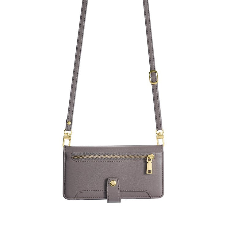 Zipper Pocket Phone Case for Oppo Reno8 T 4G Card Slots Leather Stand Phone Cover with Straps - Grey