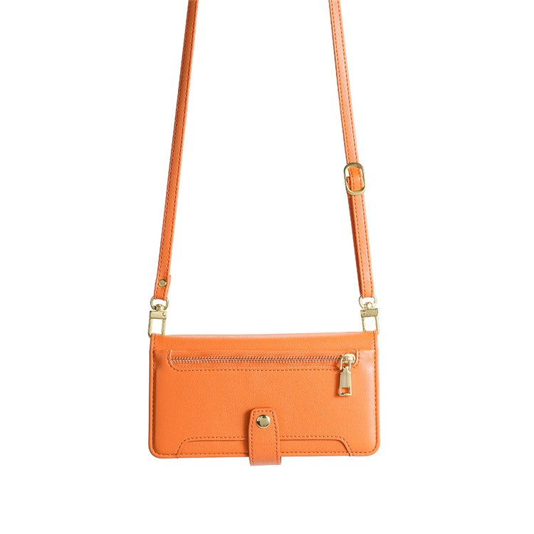 Zipper Pocket Phone Case for Oppo Reno8 T 4G Card Slots Leather Stand Phone Cover with Straps - Orange