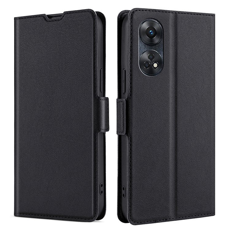 Phone Stand Cover for Oppo Reno8 T 4G PU Leather Card Holder Mobile Phone Protective Cover - Black