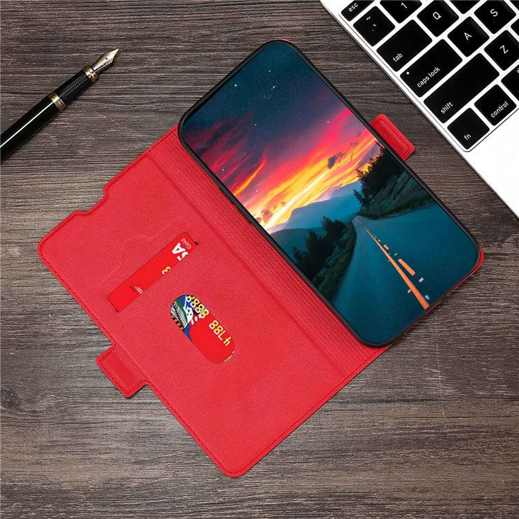 Phone Stand Cover for Oppo Reno8 T 4G PU Leather Card Holder Mobile Phone Protective Cover - Red