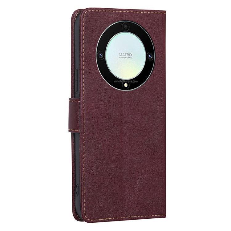 For Honor X9a 5G / X40 5G / Magic5 Lite 5G RFID Blocking Phone Leather Case Stand Wallet Phone Cover - Wine Red