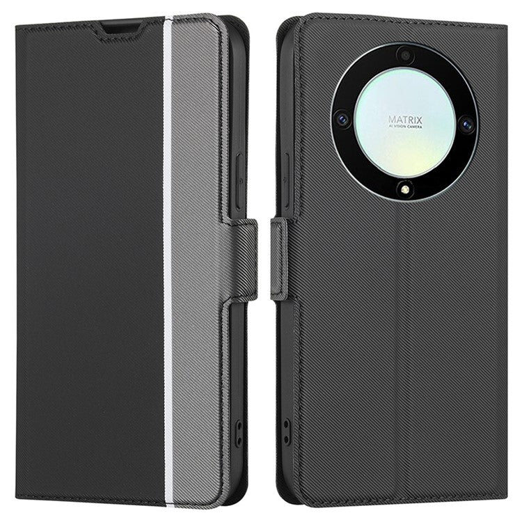 For Honor X40 5G / X9a 5G / Magic5 Lite 5G Twill Texture Leather Stand Phone Case Card Holder Full Protection Shell - Black