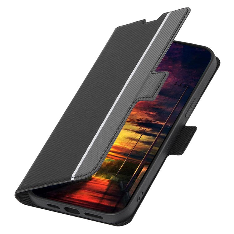 For Honor X40 5G / X9a 5G / Magic5 Lite 5G Twill Texture Leather Stand Phone Case Card Holder Full Protection Shell - Black