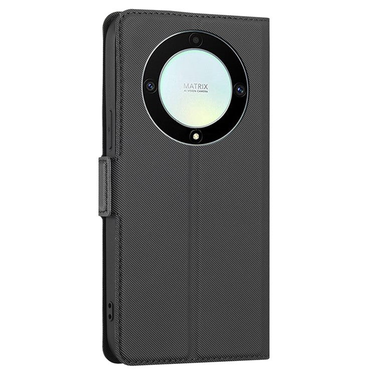 For Honor X40 5G / X9a 5G / Magic5 Lite 5G Twill Texture Leather Stand Phone Case Card Holder Full Protection Shell - Black