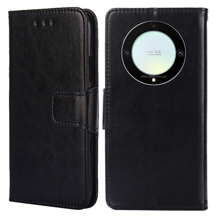 For Honor X9a 5G / X40 5G / Magic5 Lite 5G Cell Phone Cover PU Leather Stand Wallet Protective Phone Case - Black