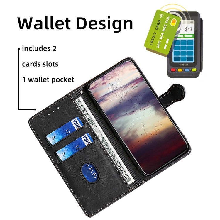 For Honor X40 5G Shockproof Phone Stand Cover Straw Hat Design PU Leather Wallet Case - Black