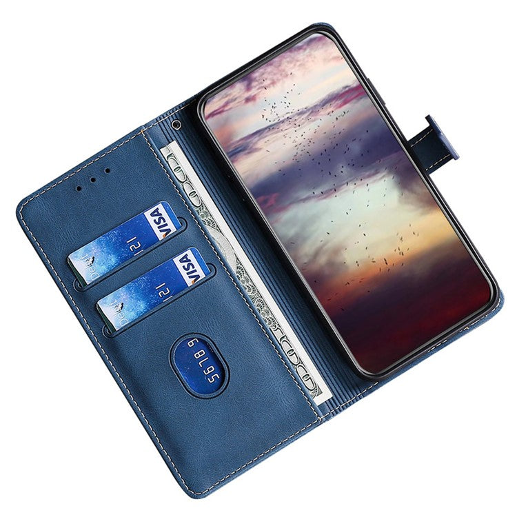 For Honor X40 5G Shockproof Phone Stand Cover Straw Hat Design PU Leather Wallet Case - Blue
