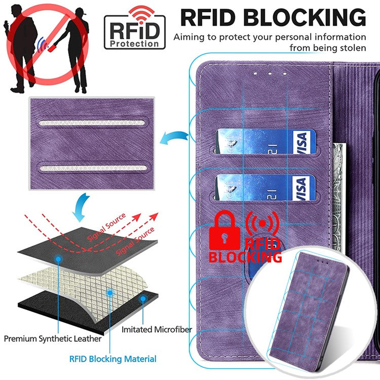For Honor X9a 5G / X40 5G / Magic5 Lite 5G RFID Blocking Phone Cover Leather Wallet Stand Phone Case - Purple