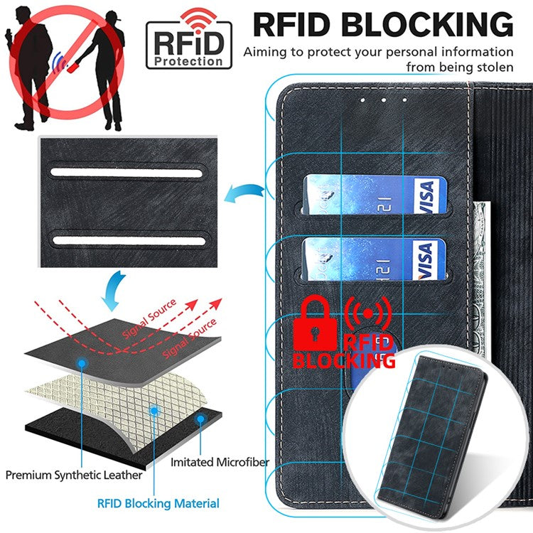 For Honor X9a 5G / X40 5G / Magic5 Lite 5G RFID Blocking Phone Cover Leather Wallet Stand Phone Case - Black