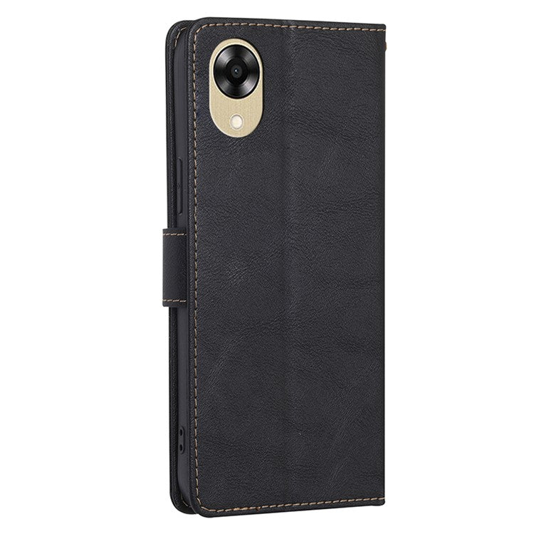 RFID Blocking Phone Case for Oppo A17k 4G Wallet PU Leather Phone Stand Cover - Black