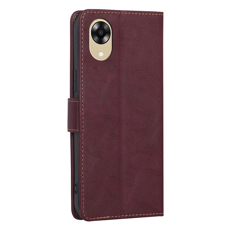 RFID Blocking Phone Case for Oppo A17k 4G Wallet PU Leather Phone Stand Cover - Wine Red