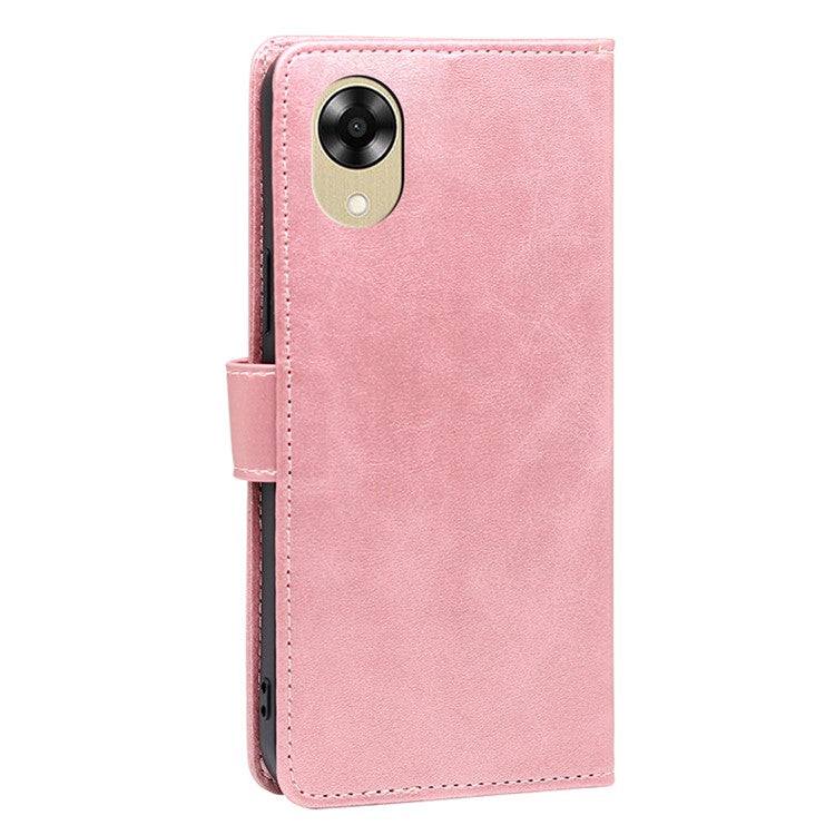 Phone Leather Case for Oppo A17k 4G Anti-scratch Wallet Stand Phone Cover - Rose Gold