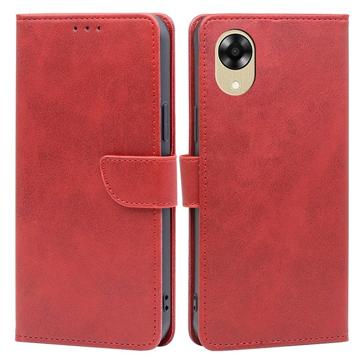 Phone Leather Case for Oppo A17k 4G Anti-scratch Wallet Stand Phone Cover - Red