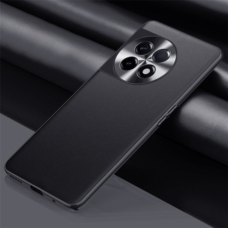 For OnePlus 11 5G PU Leather Coated TPU + PC Non-Slip Case Metal Lens Design Protective Phone Cover - Black