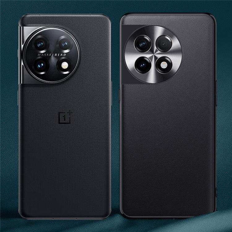 For OnePlus 11 5G PU Leather Coated TPU + PC Non-Slip Case Metal Lens Design Protective Phone Cover - Black