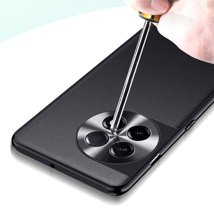 For OnePlus 11 5G PU Leather Coated TPU + PC Non-Slip Case Metal Lens Design Protective Phone Cover - Black