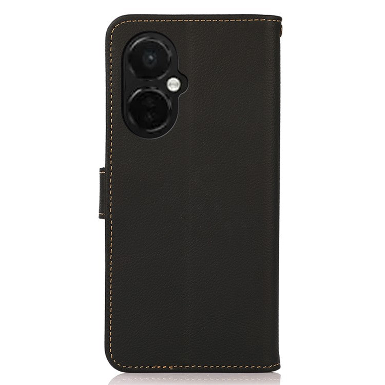 KHAZNEH For OnePlus Nord CE 3 Lite 5G / Nord N30 5G RFID Blocking Phone Wallet Case Genuine Leather Stand Phone Cover - Black